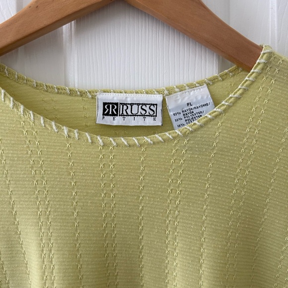 Vintage Russ Pointelle Top Petite Large Chartreuse Nice Details Rayon Cotton - Picture 3 of 10